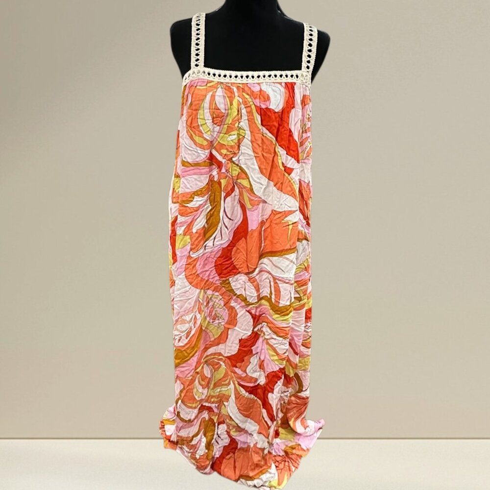 Tropical Print Maxi Dress with Crochet Straps 🌺🌞